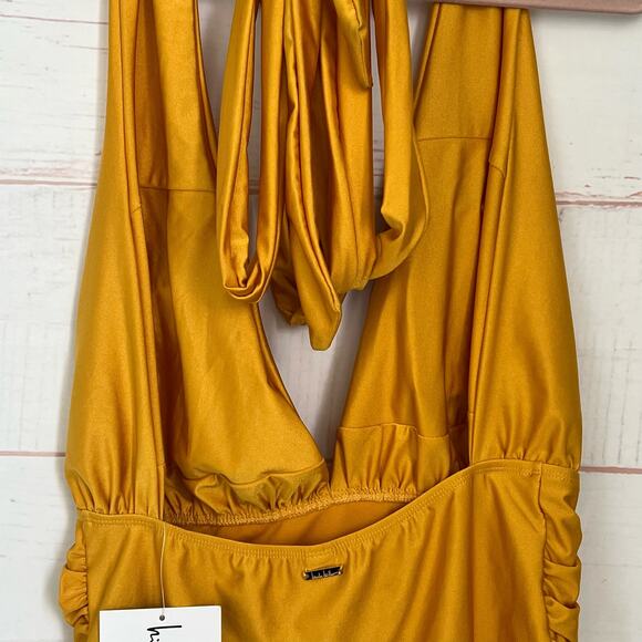 Nicole Miller Women's Swimsuit Size XL Yellow Convertible One Piece Side Ruching - Picture 4 of 11